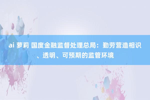 ai 萝莉 国度金融监督处理总局：勤劳营造相识、透明、可预期的监管环境