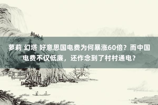 萝莉 幻塔 好意思国电费为何暴涨60倍？而中国电费不仅低廉，还作念到了村村通电？